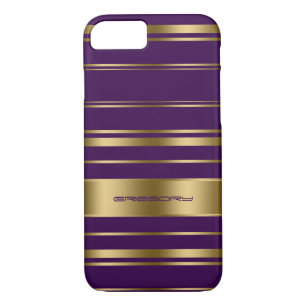 Coque iPhone 8/7 Motif Monogramme Gold & Purple Stripes