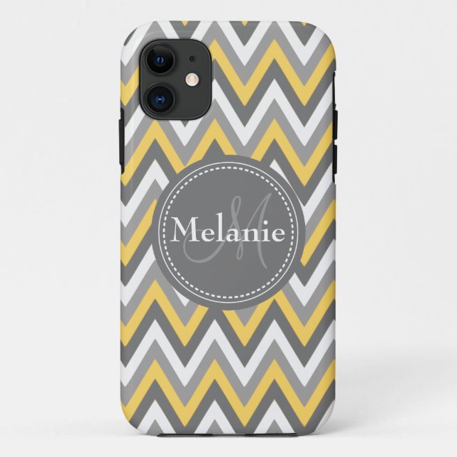 Coques Case-Mate iPhone Motif Monogramme Jaune et Gris Chevron (Dos)