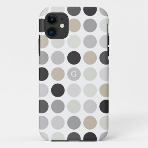 Coques Pour iPhone Motif monogramme moderne à pois noir et blanc