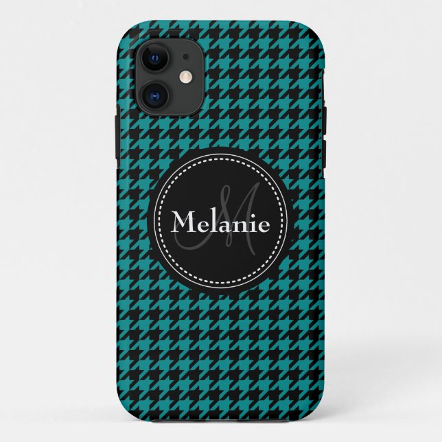 Coques Case-Mate iPhone Motif monogramme noir bleu foncé (Dos)