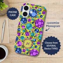 Motif monogramme points colorés bleu violet sarcel
