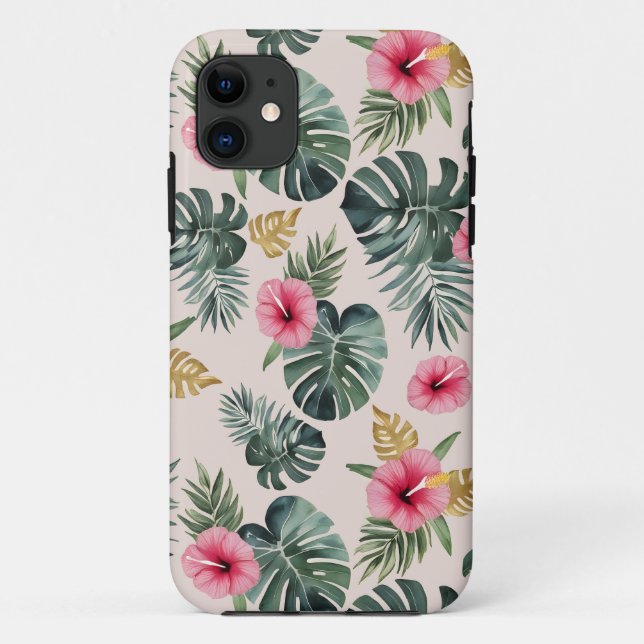Coques Case-Mate iPhone Motif Monstera et Hibiscus (Dos)