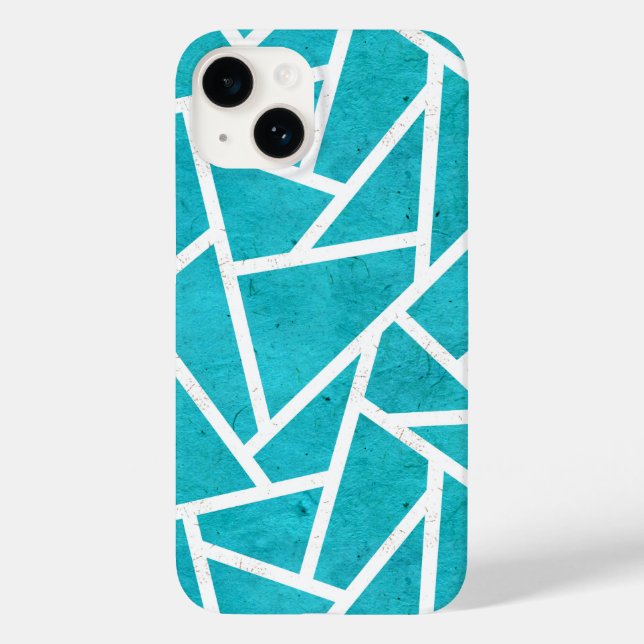 Coques Case-Mate iPhone Motif mosaïque bleu-vert et blanc (Verso)