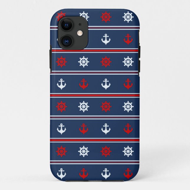 Coques Case-Mate iPhone Motif nautique blanc et bleu rouge (Dos)