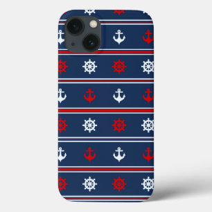 Coques Pour iPhone Motif nautique blanc et bleu rouge
