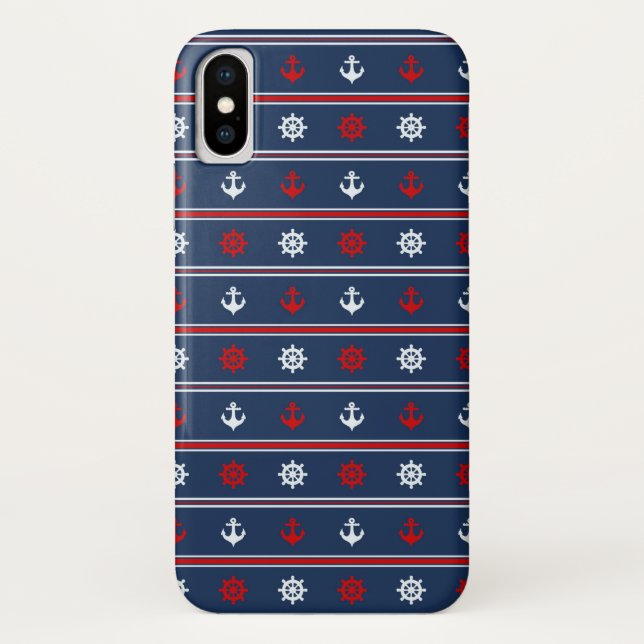 Coques Case-Mate iPhone Motif nautique blanc et bleu rouge (Dos)