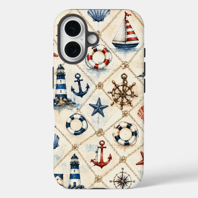 Coques Case-Mate iPhone Motif nautique côtier sans couture (Verso)