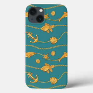 Etui iPhone 13 Motif nautique d'or