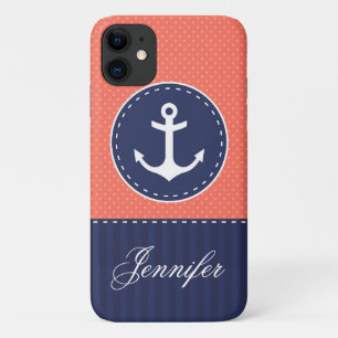 Case-Mate iPhone Case Motif Navy Blue Coral Pink Ancre personnalisable