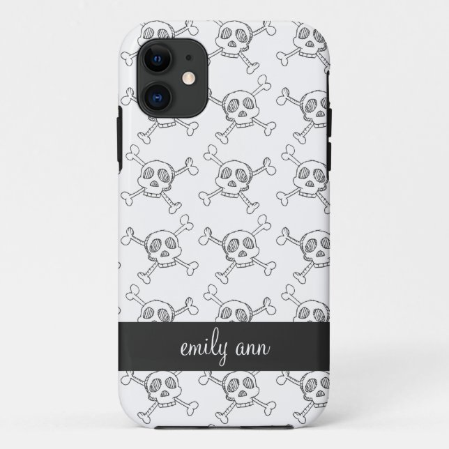 Coques Case-Mate iPhone Motif noir et blanc de crânes de griffonnage (Dos)