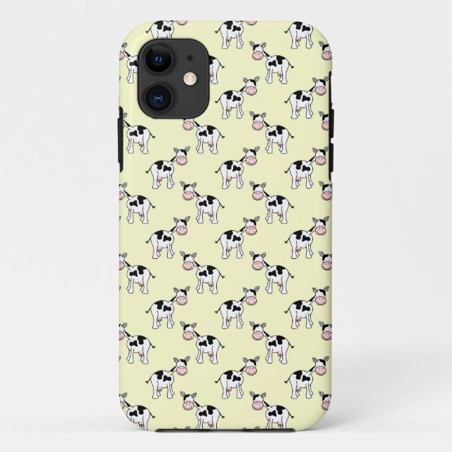 Coques Case-Mate iPhone Motif noir et blanc de vache sur jaune-clair (Dos)