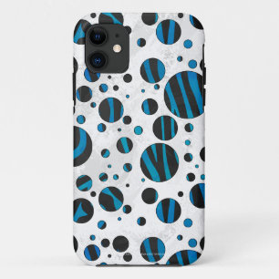 Coque Case-Mate iPhone Motif noir et bleu de zèbre de point de polka
