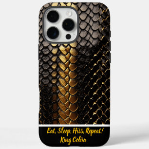 Coque iPhone 16 Pro Max Motif noir et or frappant de la peau d'un serpent