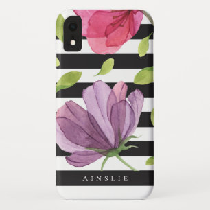 Case-Mate iPhone Case Motif noir floral de rayure d'aquarelle pourpre
