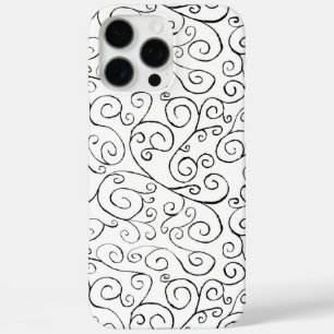 Coques iPhone 16 Pro Max Motif noir incurvé peint à la main sur fond blanc
