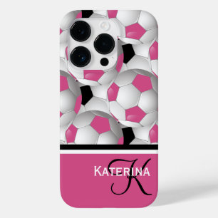 Coque Pour iPhone 14 Pro Motif noir rose de ballon de football de