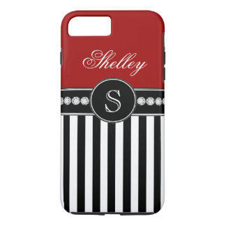 Coque iPhone 8 Plus/7 Plus Motif noir rouge nommé de rayures de monogramme