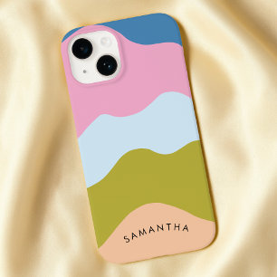 Coque Case-Mate iPhone Motif ondulé coloré avec nom incurvé personnalisé