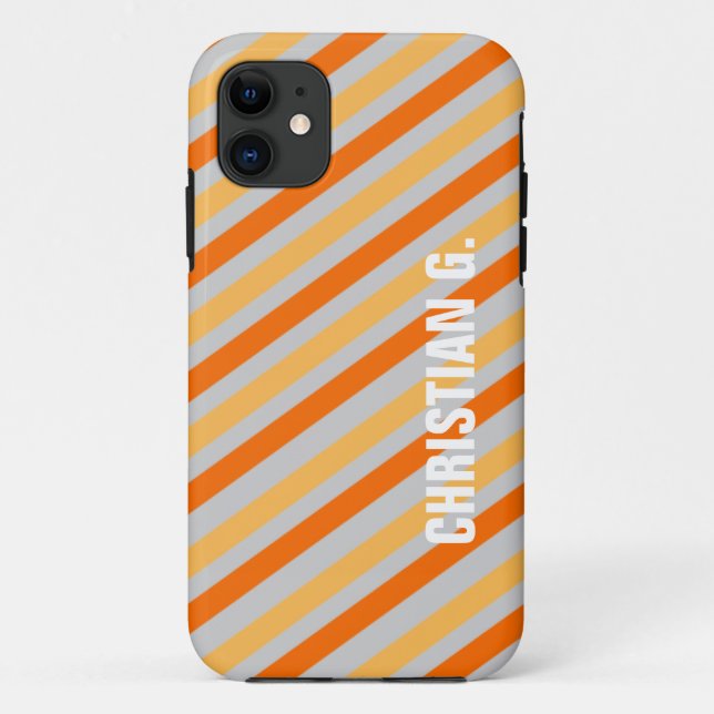 Coques Case-Mate iPhone Motif orange rayé jaune nom personnalisé (Dos)