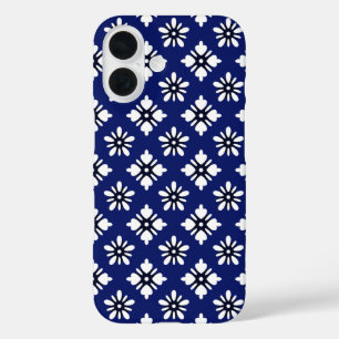 Coque Pour iPhone 16 Motif Oriental Indigo White Katazome Fleurs
