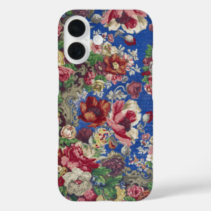 Coque Pour iPhone 16 Motif ornemental de rose victorienne bleu royal