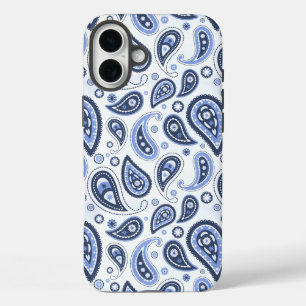 Coque Pour iPhone 16 Plus Motif Paisley Bleu