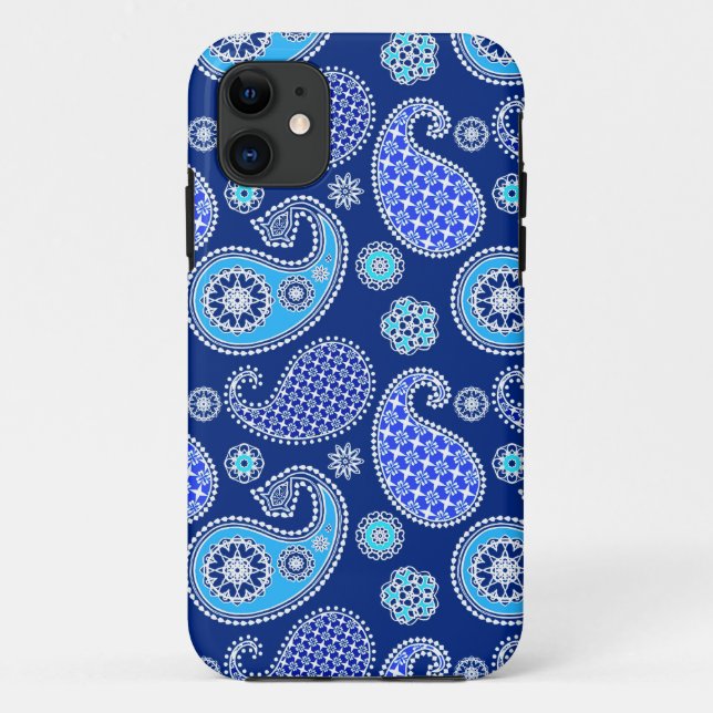 Coques Case-Mate iPhone Motif Paisley, bleu cobalt et blanc (Dos)