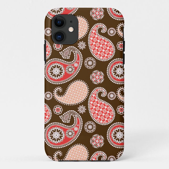 Coques Case-Mate iPhone Motif Paisley, corail et chocolat (Dos)