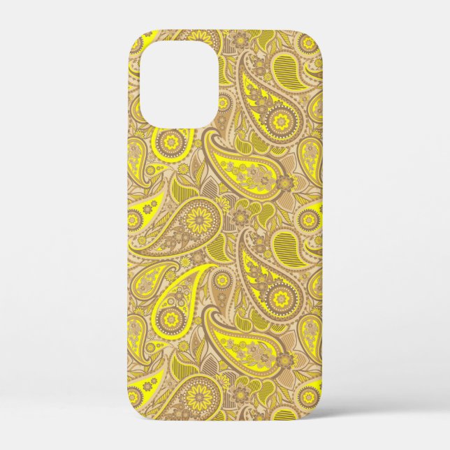 Coques Case-Mate iPhone Motif paisley jaune marron (Verso)