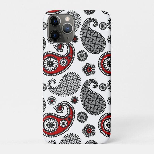 Coques Case-Mate iPhone Motif Paisley, noir, blanc et rouge (Dos)