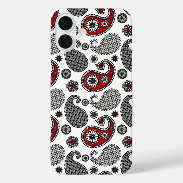 Coques Case-Mate iPhone Motif Paisley, noir, blanc et rouge (Verso)