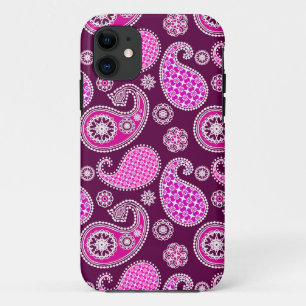 Coques Pour iPhone Motif Paisley, rose fuchsia, violet et blanc