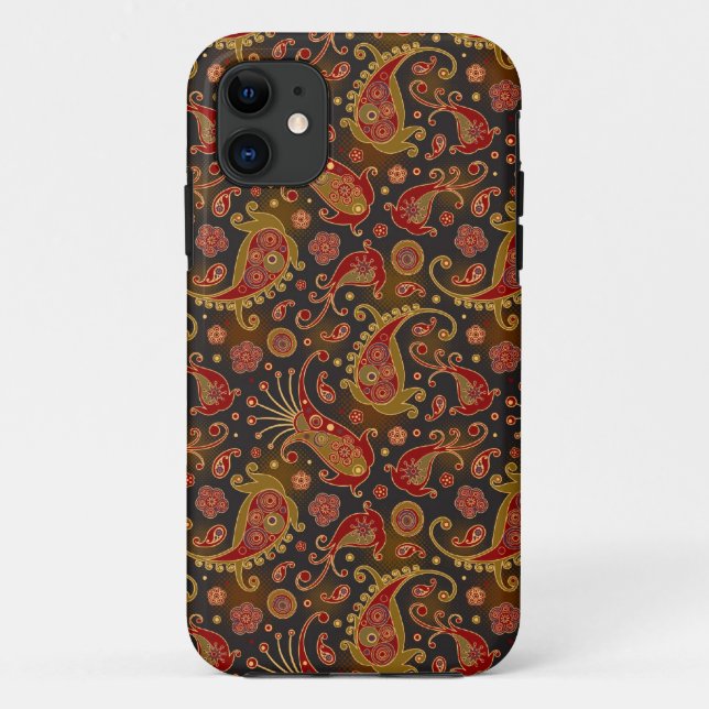Coques Case-Mate iPhone Motif Paisley Rouge Foncé et Or (Dos)