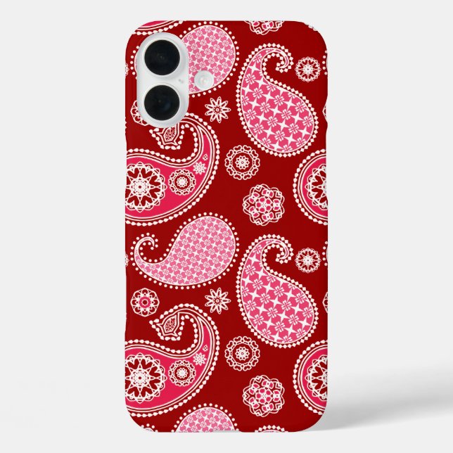 Coques Case-Mate iPhone Motif Paisley, rouge foncé, rose et blanc (Verso)