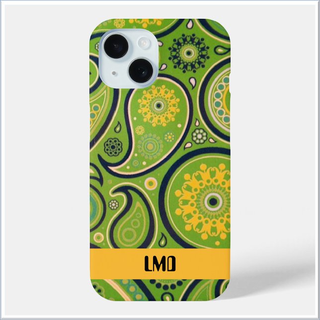 Coques Case-Mate iPhone Motif Paisley Vert et Jaune Rétro (Créateur téléchargé)