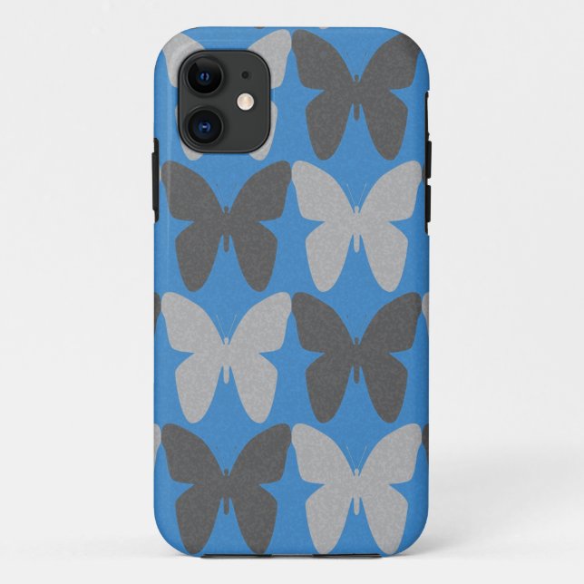 Coques Case-Mate iPhone Motif papillon bleu et gris (Dos)