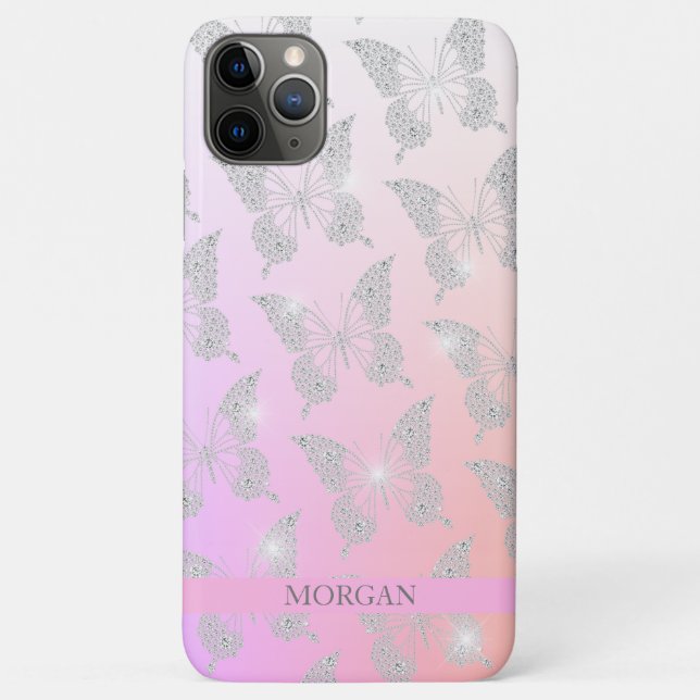 Coques Case-Mate iPhone Motif Papillon Diamant, Nom DIY, Couleurs Ombrées (Dos)