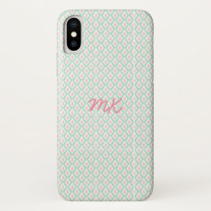 Case-Mate iPhone Case Motif pastel rose et vert girly avec initiales