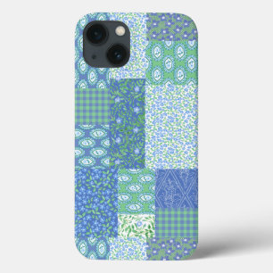 iPhone 13 Case Motif Patchwork Faux Bohème Floral Bleu de Pervenc