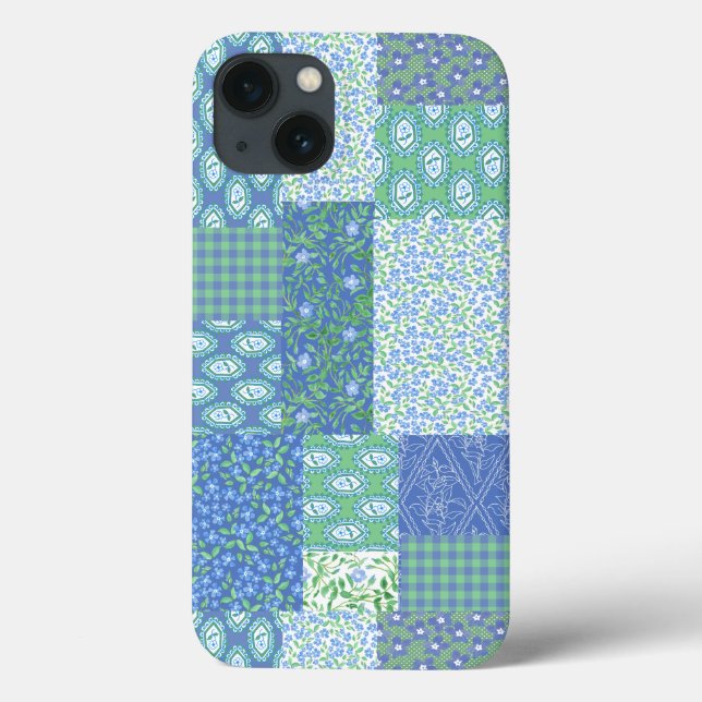 Coques Case-Mate iPhone Motif Patchwork Faux Bohème Floral Bleu de Pervenc (Verso)