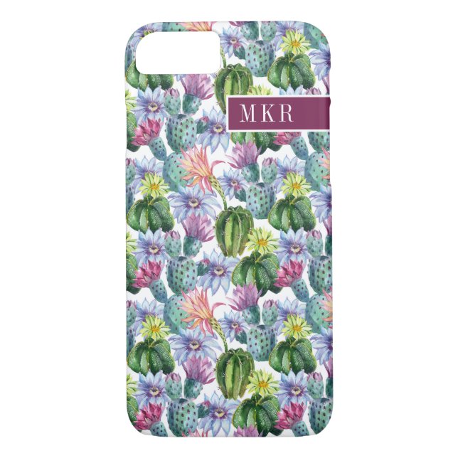 Coques Case-Mate iPhone Motif peint à la main de cactus d'aquarelle (Dos)