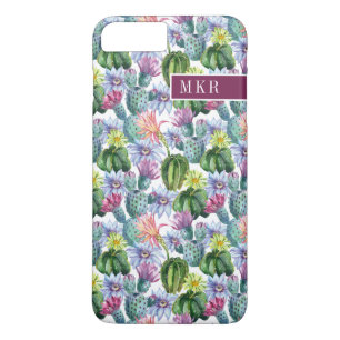 Coque iPhone 8 Plus/7 Plus Motif peint à la main de cactus d'aquarelle