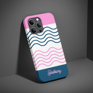 Coque iPhone 16 Pro Motif personnalisé Bleu et rose rayures ondulées