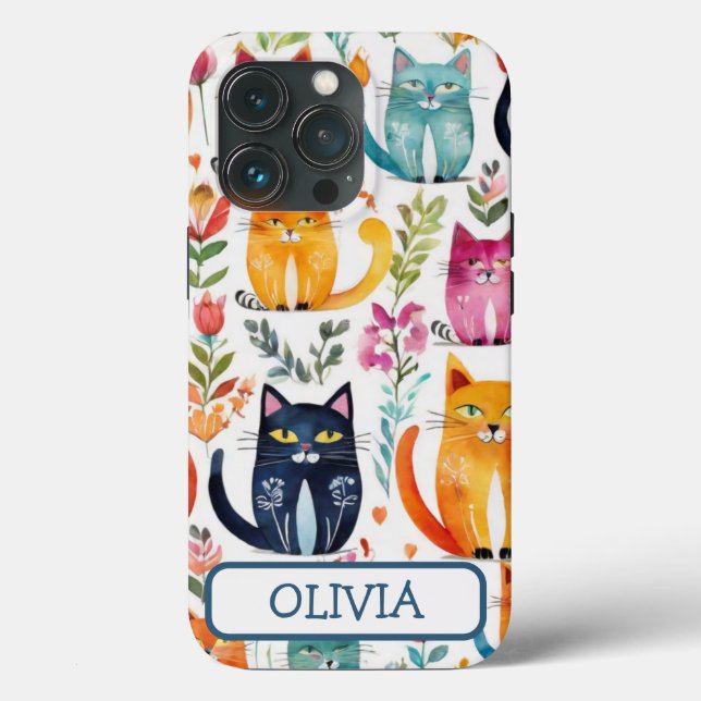 Coques Case-Mate iPhone Motif personnalisé de chatons mignons et de fleurs (Verso)