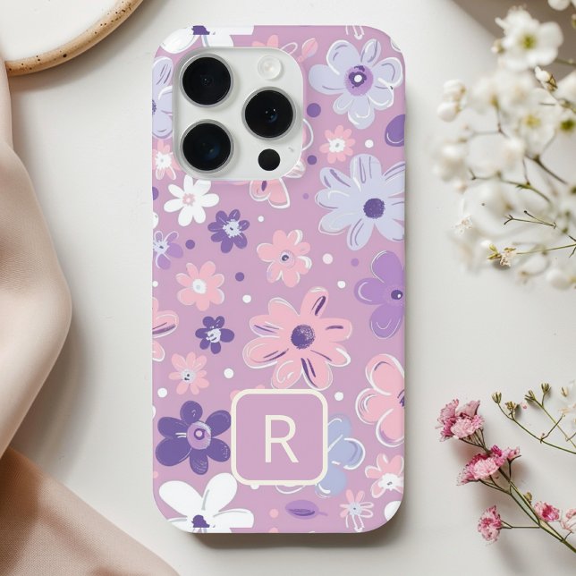 Coques Case-Mate iPhone Motif personnalisé Fleurs violettes Fille (Créateur téléchargé)