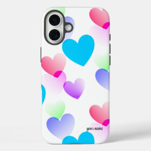 Coque Pour iPhone 16 Plus Motif Personnalisé Fun, Colorful Gliding Hearts