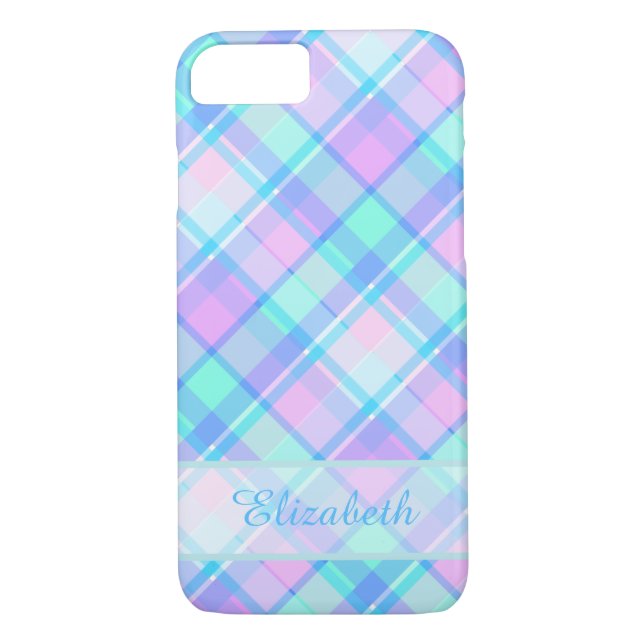 Coques Case-Mate iPhone Motif Plaid bleu et rose Personnalisé (Dos)