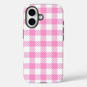Coque Pour iPhone 16 Motif Plaid Buffalo rose