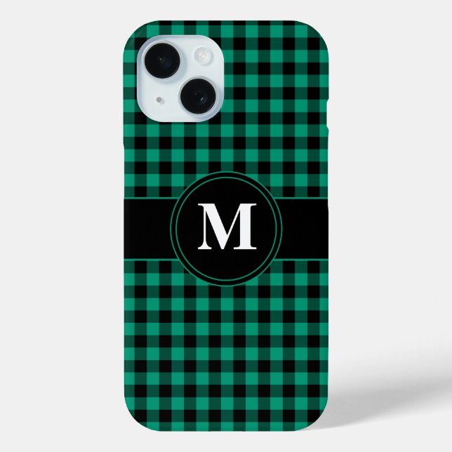 Coques Case-Mate iPhone Motif plat vert Monogramme moderne (Verso)
