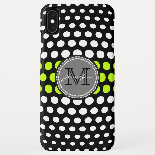 Coques Case-Mate iPhone Motif points blancs et vert citron Monogram (Dos)
